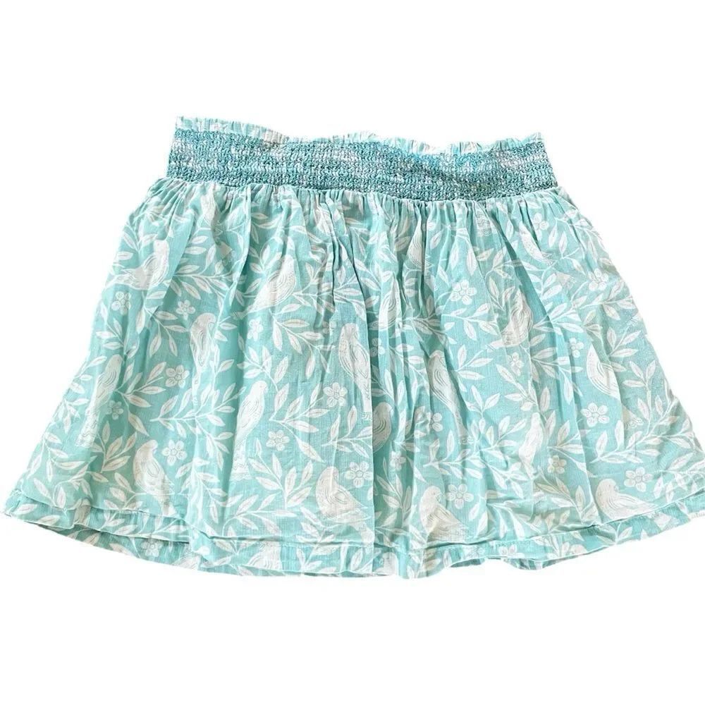 Mini Boden Girls Floral Blue Twirl Skirt with Bird Pattern Size 6-7